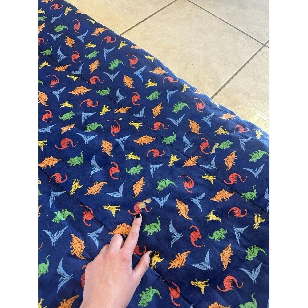 VTG 80s 90s Dinosaur T Rex Blanket Quilted Comforter 100x75” Heavyweight XL Blue